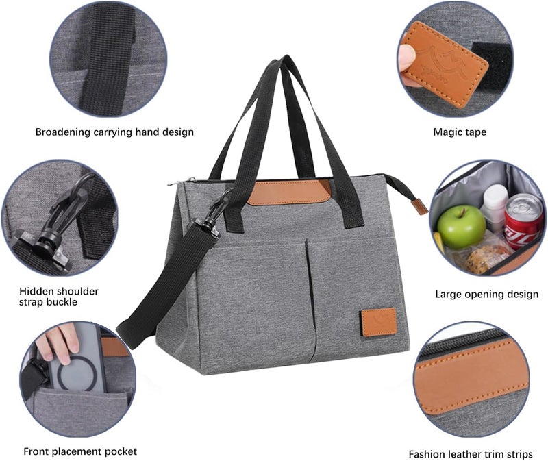 Baglemon Lunch Bag Women Insulated Lunch Box Reusable Leakproof Large Spacious Cooler Tote for Women Men Adult with Removable Adhesive Decoration for Work Office Travel Picnic - Image 4